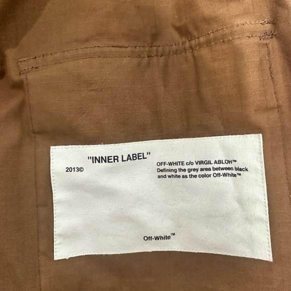 Off-White Camouflage Jacket with Patches and Orange Accents - Picture 7 of 12